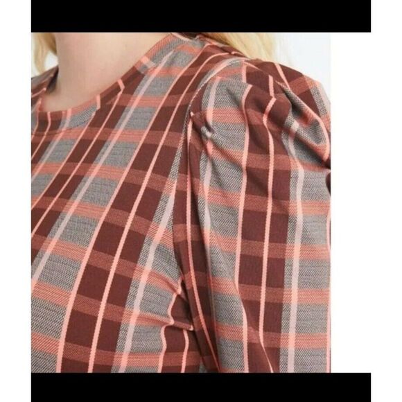 Tanya Taylor Nancy Dress Gray Burgundy Pink Plaid MSRP$295 Organic Cotton 1X NWT - Picture 2 of 7